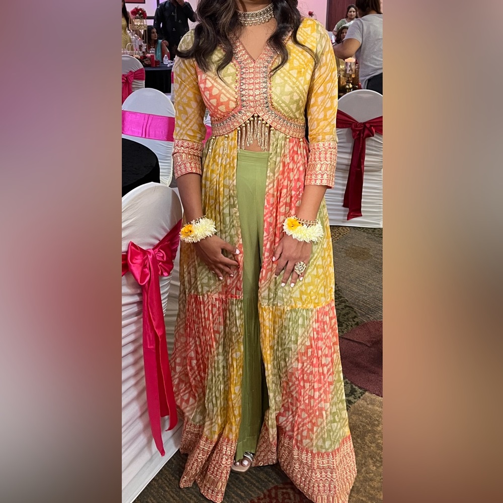 Yellow, Green, Pink colorful pallazo suit